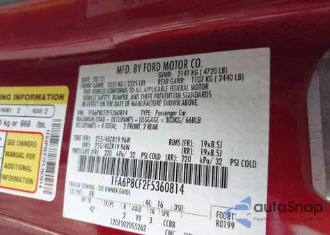 2015 Ford Mustang Gt Premium z USA, uszkodzony, nr VIN 1FA6P8CF2F5360814